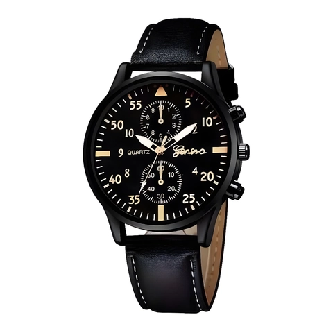 Men Quartz Watch Business Casual Wristwatch Alloy Case Faux Leather Strap Decorative Sub-Dials Round Dial