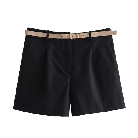 Pantaloncini Casual a Vita Alta da Donna Con Cintura Tinta Unita Gamba Dritta Estate Moda Ufficio TR Tessuto Pantaloncini