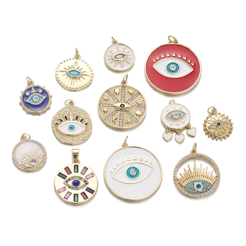 Evil Eye Anhänger Vergoldet Kupfer Emaille Zirkon DIY Schmuckherstellung Charm Glücksbringer Schutz Talisman Für Damen