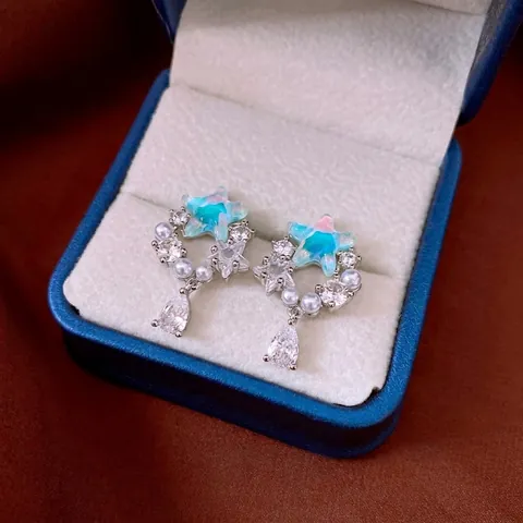 Star Drop Earrings With Zircon Imitation Artificial Pearl And Silver Earring Post Elegant Delicate Fashion Jewelry For Women