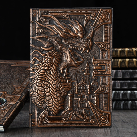Taccuino Drago In Rilievo Retrò Diario In Pelle PU Design Castello Medievale Fantasy Blocco Note Regalo
