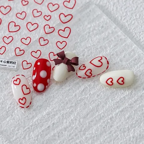 Heart Nail Art Stickers Ultra Thin Self Adhesive Japanese Sketch Design Embossed Relief Decals