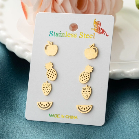 Pendientes De Botón De Acero Inoxidable Frutas Formas Manzana Piña Fresa Sandía Joyas Moda Para Mujeres