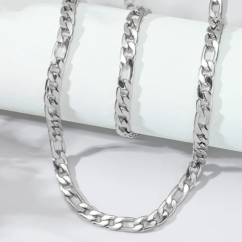 Minimalista Set di Collana E Bracciale con Catena Figaro in Acciaio Inossidabile Lucidato per Uomo Donna Gioielli Moda