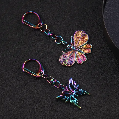 Colorful Butterfly Keychain Iridescent Alloy Hollow Out Millennium Style Bag Charm Niche Design Rainbow Metal Key Ring