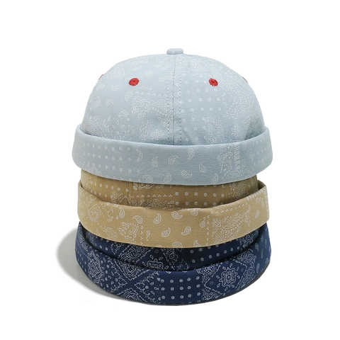 Retro Paisley Docker Cap Brimless Sailor Hat Cotton Print Adjustable Streetwear Unisex