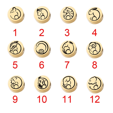 Dijes Signo Zodiacal Chino 304 Acero Inoxidable Redondo Grabado Láser Pulido Espejo Para Fabricación Joyería Collar Pulsera