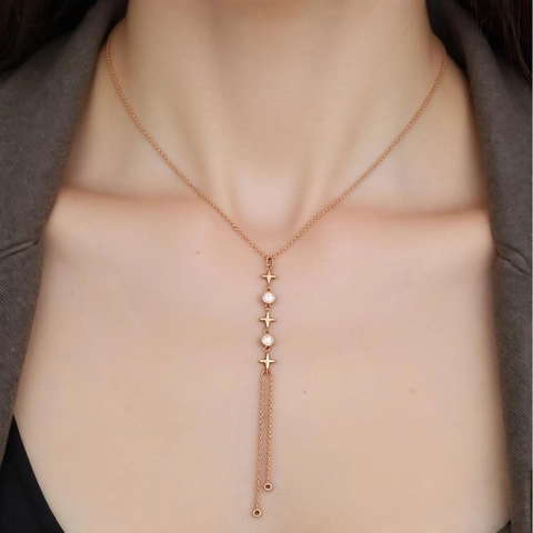 Roestvrijstalen Ster Y Ketting En Zirkoon Vinger Slaaf Armband Sieraden Voor Vrouwen Elegante Lange Kwast Ins Stijl