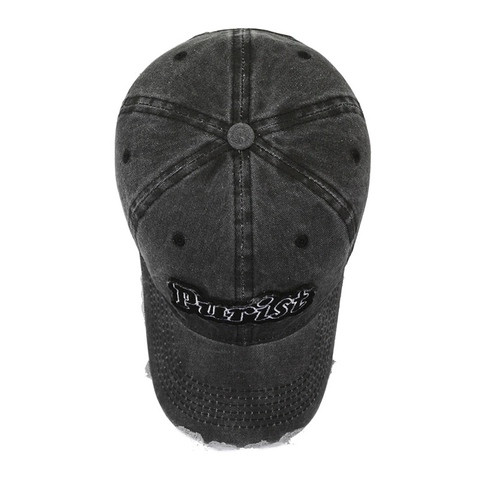 Vintage Washed Cotton Baseball Cap Distressed Ripped Brim Retro Streetwear Purist Letter Embroidery Hat For Men Women