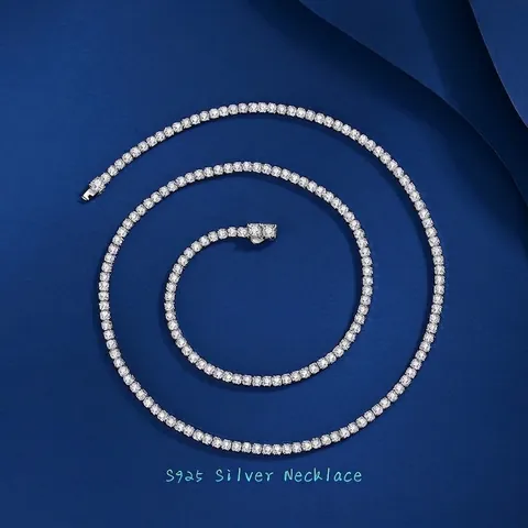 925 Sterling Silver Tennis Chain Necklace With Zircon Moissanite Hip Hop Fashion Jewelry For Men Women