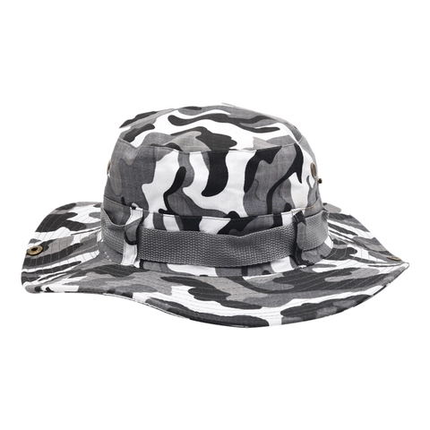 Outdoor Camouflage Boonie Hat Men Women Sun Protection Wide Brim Bucket Hat With Breathable Holes Adjustable Windproof Rope For Climbing Fishing