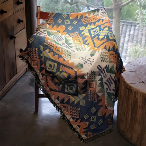 Manta De Sofá Bohemia Poliéster Algodón Tejido Geométrico Flecos Sofá Camping Exterior Étnico Retro Decoración Hogar