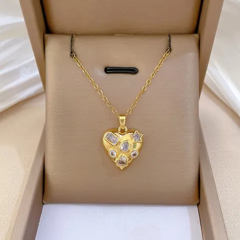 Herz Anhänger Halskette Gold Titanstahl Kupfer Mikro Eingelegt Zirkonia Luxus Ästhetik Eleganter Schmuck Zubehör
