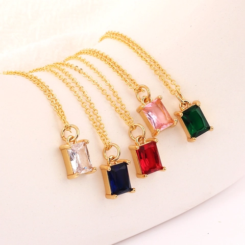 Rectangle Gemstone Pendant Necklace Brass Gold Plated INS Style Simple Elegant Accessory Jewelry For Women