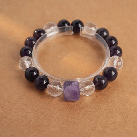 Amethyst Bracelet Purple Cube White Crystal Beaded Fashion Jewelry For Women Elegant Handmade Gift