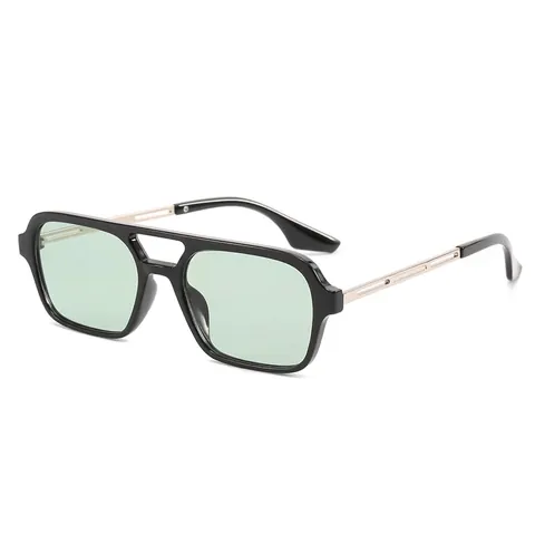 Retro Square Sunglasses Double Bridge Pilot Style Metal Hollow Temples UV400 Protection Fashion Eyewear Unisex