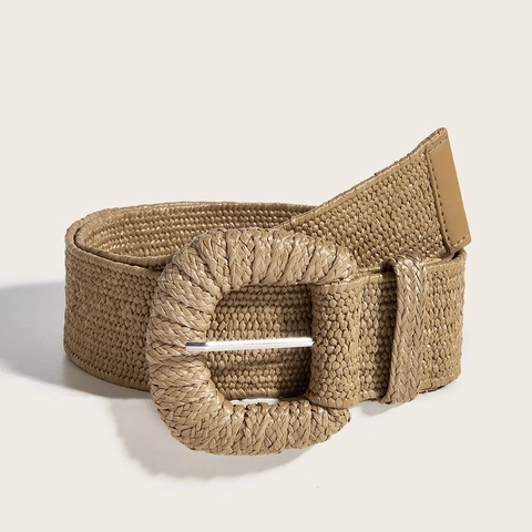 Cinturón Trenzado Mujer Bohemio Material Paja PP Estilo Retro Hebilla Redonda Cuadrada Para Vestidos Accesorio Vacaciones Playa