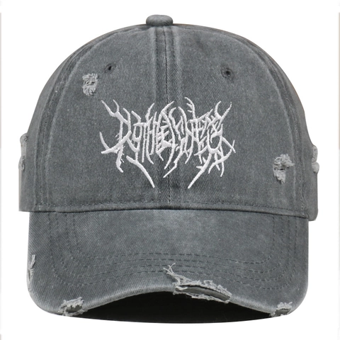 Washed Cotton Baseball Cap Distressed Gothic Embroidery Adjustable Streetwear Vintage Grunge Dad Hat Men Women