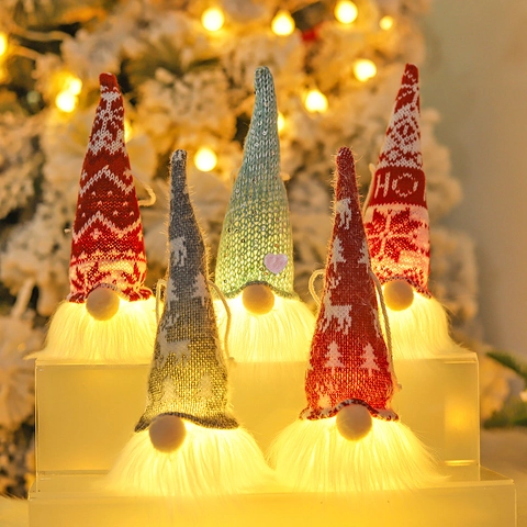 Colgante De Gnomo De Navidad Luminoso Muñeca De Punto Sin Cara Decoración De Árbol De Navidad Estilo Nórdico
