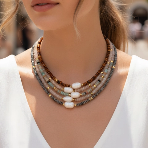 Collana Di Perline In Pietra Naturale Fatta A Mano Con Perla Artificial Barocca Stile Boho Retro Catenina Per Clavicola Da Donna