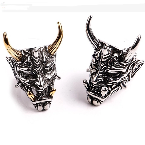 Retro Prajna Mask Ring Alloy Hannya Oni Punk Gothic Hip Hop Vintage Jewelry For Men