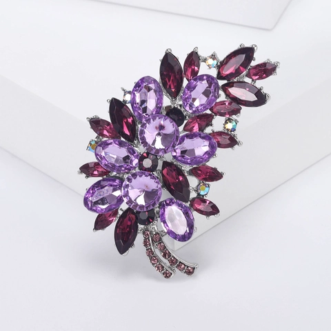 Vintage Leaf Tree Flower Brooch Pin For Women Alloy Rhinestone Crystal Elegant Banquet Wedding Accessory Fashion Jewelry