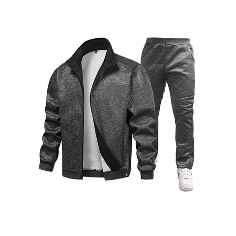 Veste Et Pantalon De Survêtement Pour Hommes Col Montant Doublé Polaire Sport Décontracté Mode Automne Hiver
