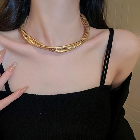 Multi-layer Schlangenkette Choker Halskette Minimalistisch Metallisch Gewickelt Schmuck Für Damen Mode Accessoire