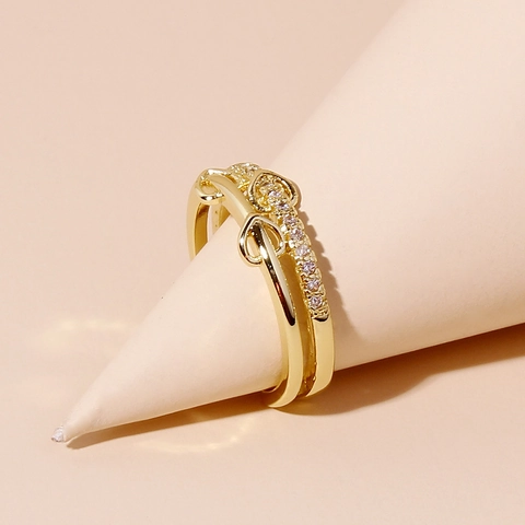 Anello Aperto Multistrato Con Strass A Cuore Regolabile Gioielli In Rame Per Donna Moda Semplice