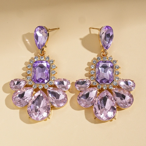 Pendientes Colgantes Estilo Palacio Vintage Strass Morado 925 Sterling Silver Earring Post Para Mujeres Joyas Elegantes