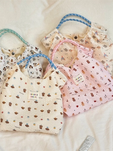 Cartoon Welpen Druck Seersucker Tragetasche Strukturierte Bubble Stoff Koreanischen Stil Täglich Pendeln Tasche