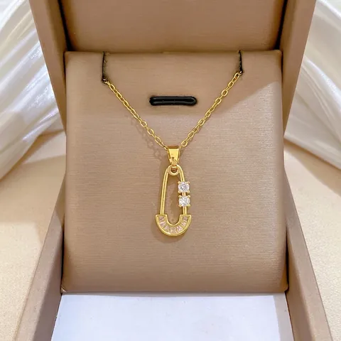 Collana Con Ciondolo A Spilla Da Balia Placcata Oro Acciaio Inossidabile Con Zirconi Rame Intarsiato Gioielli Raffinati Per Donne