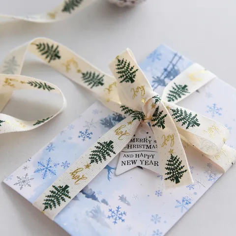 Kerst Bedrukte Lint Polyester Katoen Grosgrain Voor Cadeauverpakking DIY Handwerk Decor Rendier Boom Patroon Feestelijk
