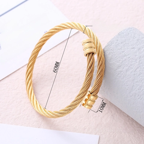 Hip Hop Stainless Steel Twisted Cable Open Cuff Bangle Bracelet For Men Women Minimalist Industrial Style Jewelry Gift