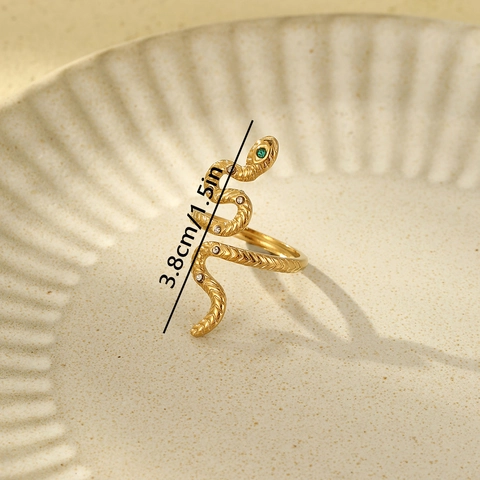 Roestvrij Staal 18K Vergulde Slang Open Ring Voor Dames Luxe Ingelegde Strass Dier Verstelbare Wikkel Vingerring Sieraden Cadeau