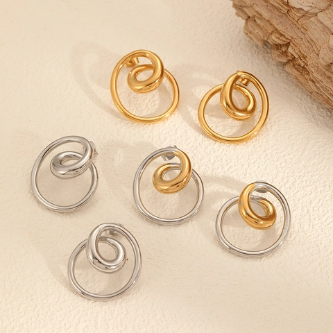 Spiral Twist Geometric Stud Earrings Stainless Steel 18K Gold Plated Minimalist Irregular Design Fashion Jewelry For Women
