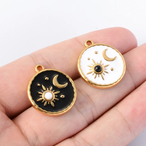 Ciondolo Rotondo In Acciaio Inossidabile Sole Luna Stelle Tarocchi Ciondolo In Smalto Per Creazione Di Gioielli DIY Collana Bracciale Accessorio