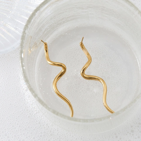 Minimalist 316 Stainless Steel Curved Line Earrings Long Wavy S-Shape Twisted Snake Design Fashion Jewelry For Women