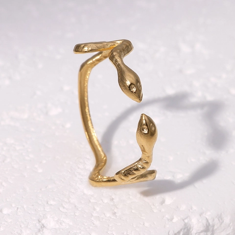 Anillo Ajustable Abierto En Forma De Serpiente Acero Inoxidable Chapado En Oro De 18K Joyería De Moda Minimalista Para Mujer