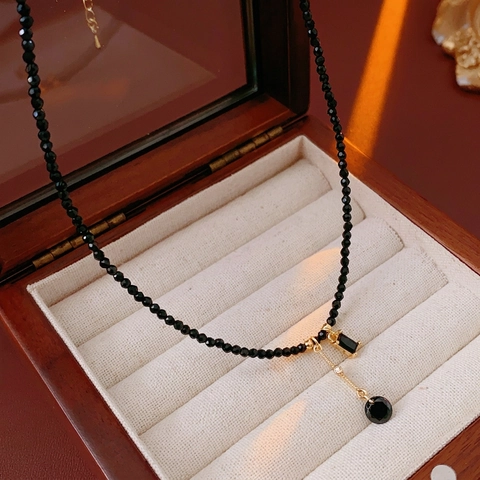 Collana Di Perline Di Cristallo Nero Retrò Per Donna Ciondolo In Rame Placcato Oro Vintage Strass Gioielli Etnici