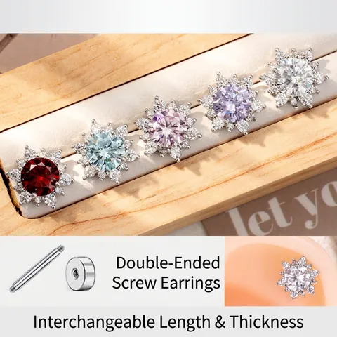 Snowflake Cartilage Stud Earrings Titanium Steel Round Cubic Zirconia Screw Back Helix Piercing Jewelry For Women