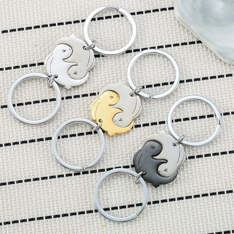 Porte-clés Lapin Emboîtable Acier Inoxydable Assorti Yin Yang Tai Chi Pendentif Décoration Sac Pour Couples