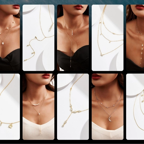 Collier Superposé en Argent Sterling 925 Perle d'Eau Douce Strass Bohème pour Femme Or Argent Lune Gland Bijoux Cadeau