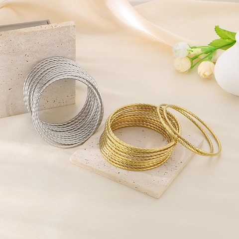 Bracciale Rigido Cavo Intrecciato Acciaio Inossidabile Impilabile Bijoux Moderno Punk Minimalista Elegante Moda