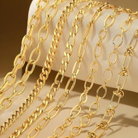 Chaînes De Fabrication De Bijoux En Acier Inoxydable Pour DIY Collier Bracelet Plaqué Or Cubain Figaro Trombone Maillons Texturés
