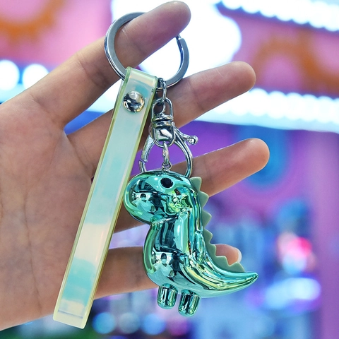 Portachiavi Dinosauro Carino Ciondolo Galvanizzato Specchio Con Cinturino Laser Olografico Per Decorazione Borsa