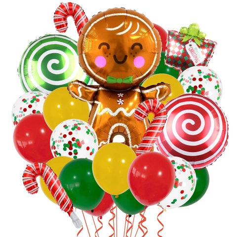 Palloncini Di Natale Babbo Natale Pupazzo Di Neve Omino Di Pan Di Zenzero In Alluminio E Lattice Per Decorazione