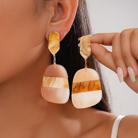 Geometrische Elliptische Hängeohrringe Celluloseacetat Marmortextur Mit Silberohrstecker Vintage Böhmisch Damen