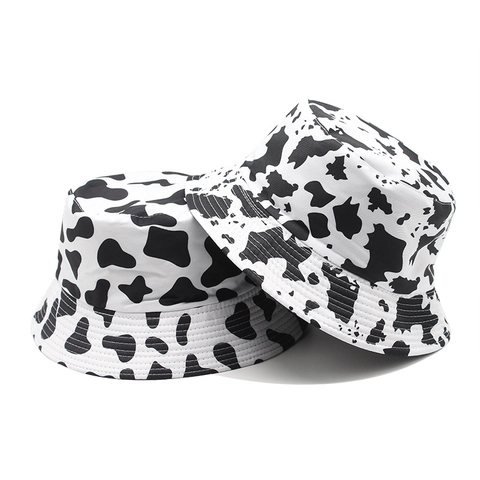Chapeau Bob Imprimé Vache Coton Protection Solaire Été Extérieur Respirant Chapeau De Soleil Pour Femmes Versatile