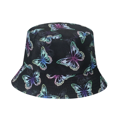 Butterfly Print Reversible Bucket Hat Polyester Sun Protection Foldable Summer Travel Outdoor Headwear For Women
